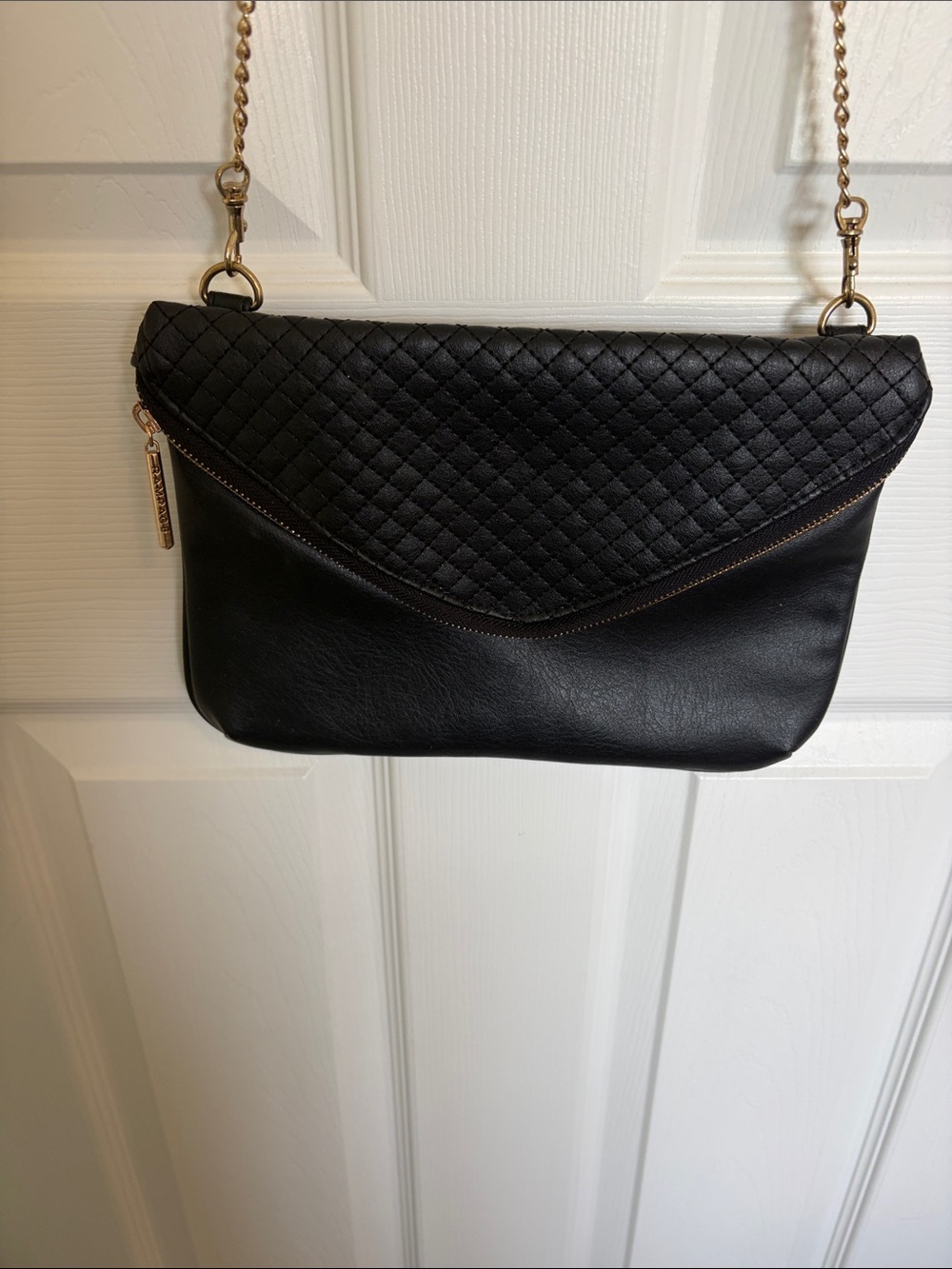 Rampage Black Quilted Flap Crossbody with Gold Chain Strap